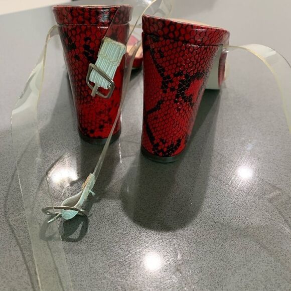 Chase + Chloe Lennon-1 Black Red Transparent Snake Sandals Block Heels Size 7 - Picture 3 of 4